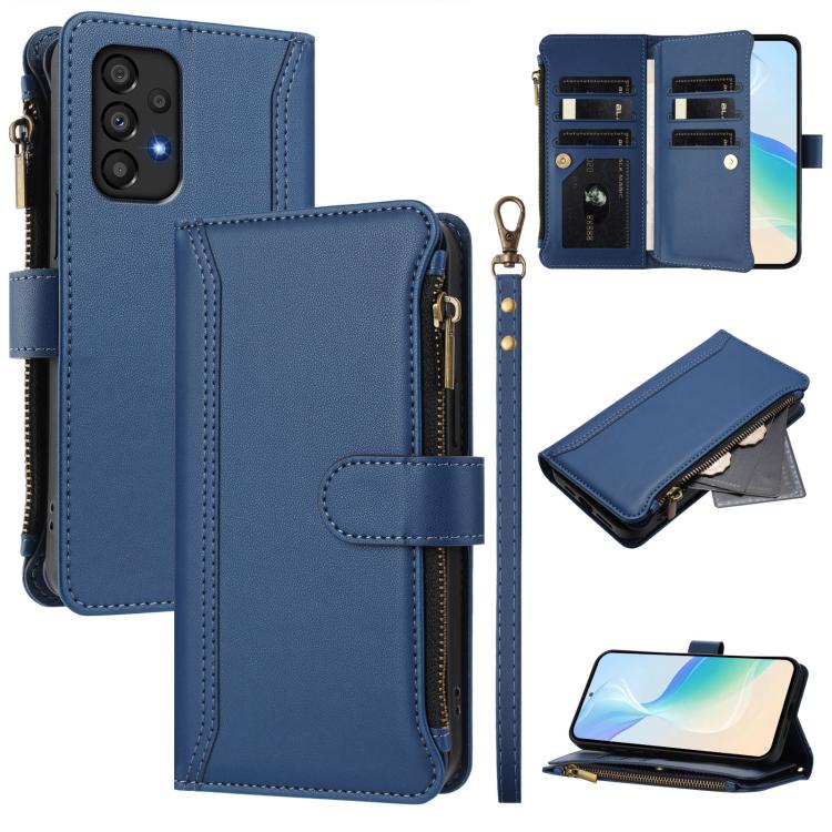 Magnetic Closure 9 Card Slots Zipper Leather Case with Hand Strap, For Samsung Galaxy A33 5G, For Samsung Galaxy A03 164mm, For Samsung Galaxy A03 166mm, For Samsung Galaxy A52 5G / 4G / A52s, For Samsung Galaxy A03s 164mm, For Samsung Galaxy A03s 166m...