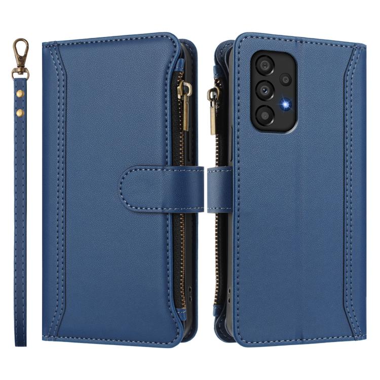 Magnetic Closure 9 Card Slots Zipper Leather Case with Hand Strap, For Samsung Galaxy A33 5G, For Samsung Galaxy A03 164mm, For Samsung Galaxy A03 166mm, For Samsung Galaxy A52 5G / 4G / A52s, For Samsung Galaxy A03s 164mm, For Samsung Galaxy A03s 166m...
