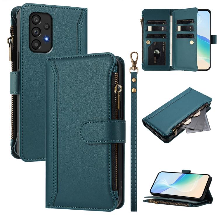Magnetic Closure 9 Card Slots Zipper Leather Case with Hand Strap, For Samsung Galaxy A33 5G, For Samsung Galaxy A03 164mm, For Samsung Galaxy A03 166mm, For Samsung Galaxy A52 5G / 4G / A52s, For Samsung Galaxy A03s 164mm, For Samsung Galaxy A03s 166m...