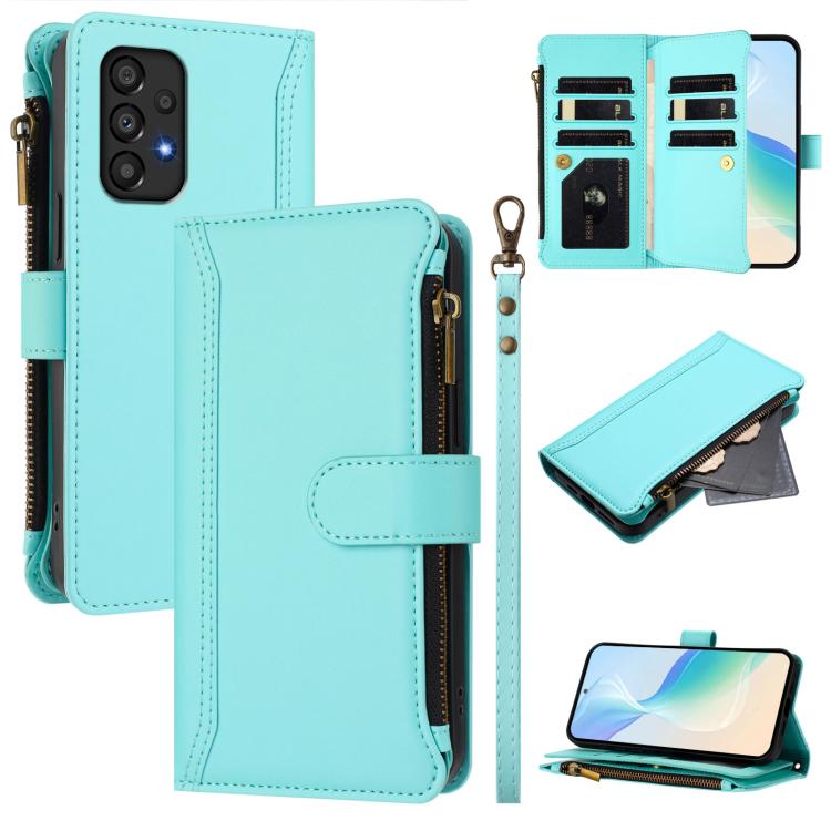 Magnetic Closure 9 Card Slots Zipper Leather Case with Hand Strap, For Samsung Galaxy A33 5G, For Samsung Galaxy A03 164mm, For Samsung Galaxy A03 166mm, For Samsung Galaxy A52 5G / 4G / A52s, For Samsung Galaxy A03s 164mm, For Samsung Galaxy A03s 166m...
