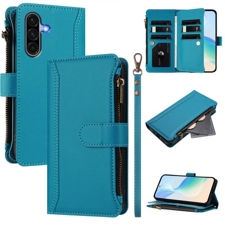Magnetic Closure 9 Card Slots Zipper Leather Case with Hand Strap, For Galaxy A27 5G, For Samsung Galaxy A06 4G / 5G, For Samsung Galaxy A56 5G, For Samsung Galaxy A26 5G, For Samsung Galaxy A36 5G, For Samsung Galaxy A05 / M05 / F05 4G                ...