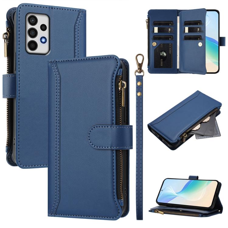 Magnetic Closure 9 Card Slots Zipper Leather Case with Hand Strap, For Samsung Galaxy A33 5G, For Samsung Galaxy A03 164mm, For Samsung Galaxy A03 166mm, For Samsung Galaxy A52 5G / 4G / A52s, For Samsung Galaxy A03s 164mm, For Samsung Galaxy A03s 166m...