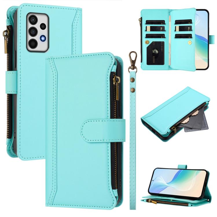 Magnetic Closure 9 Card Slots Zipper Leather Case with Hand Strap, For Samsung Galaxy A33 5G, For Samsung Galaxy A03 164mm, For Samsung Galaxy A03 166mm, For Samsung Galaxy A52 5G / 4G / A52s, For Samsung Galaxy A03s 164mm, For Samsung Galaxy A03s 166m...