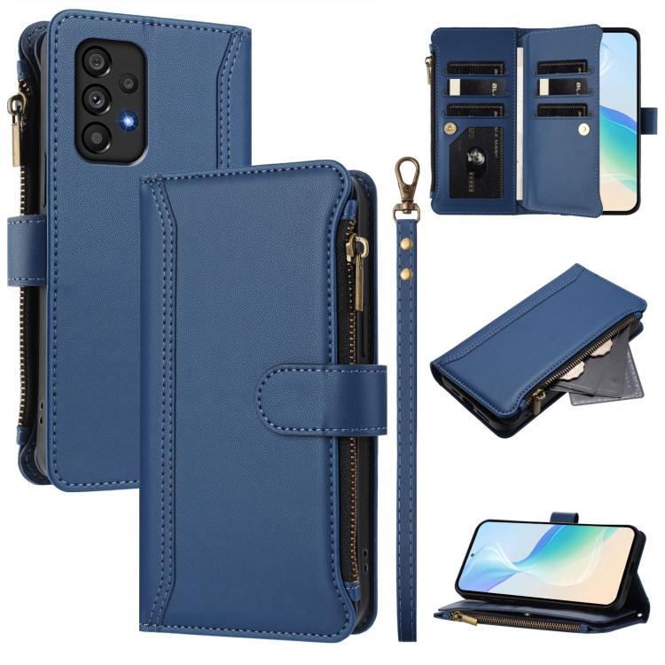 Magnetic Closure 9 Card Slots Zipper Leather Case with Hand Strap, For Samsung Galaxy A04e / F04 / M04 4G, For Samsung Galaxy A14 5G / 4G, For Samsung Galaxy A34 5G, For Samsung Galaxy A54 5G, For Samsung Galaxy A13 5G / 4G / A04s                      ...