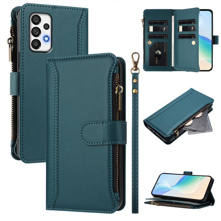Magnetic Closure 9 Card Slots Zipper Leather Case with Hand Strap, For Samsung Galaxy A42 5G / M42 5G, For Samsung Galaxy A32 4G, For Samsung Galaxy A02 / M02, For Samsung Galaxy A72 5G / 4G, For Samsung Galaxy A02s 164mm, For Samsung Galaxy A02s 166mm
