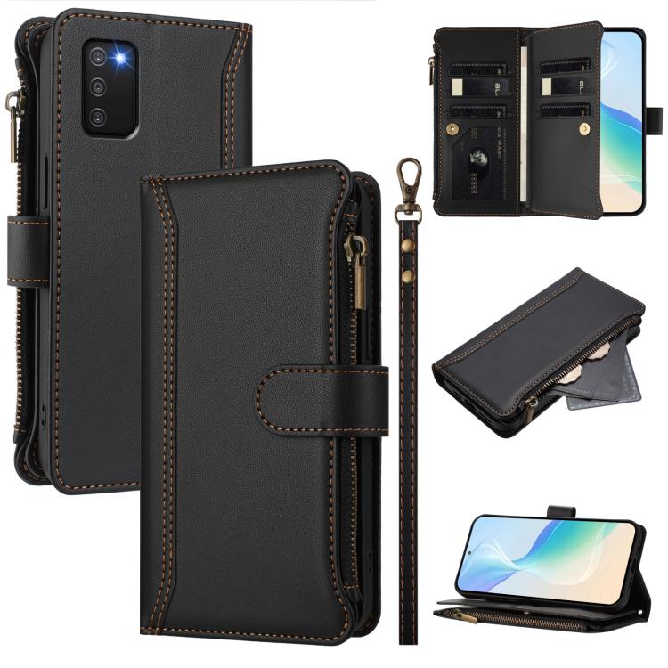 Magnetic Closure 9 Card Slots Zipper Leather Case with Hand Strap, For Samsung Galaxy A33 5G, For Samsung Galaxy A03 164mm, For Samsung Galaxy A03 166mm, For Samsung Galaxy A52 5G / 4G / A52s, For Samsung Galaxy A03s 164mm, For Samsung Galaxy A03s 166m...
