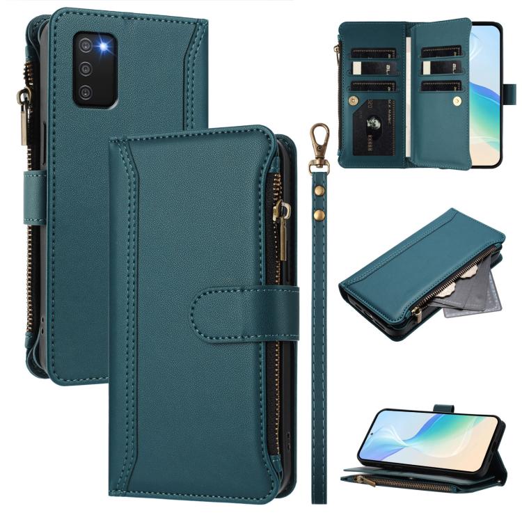 Magnetic Closure 9 Card Slots Zipper Leather Case with Hand Strap, For Samsung Galaxy A33 5G, For Samsung Galaxy A03 164mm, For Samsung Galaxy A03 166mm, For Samsung Galaxy A52 5G / 4G / A52s, For Samsung Galaxy A03s 164mm, For Samsung Galaxy A03s 166m...