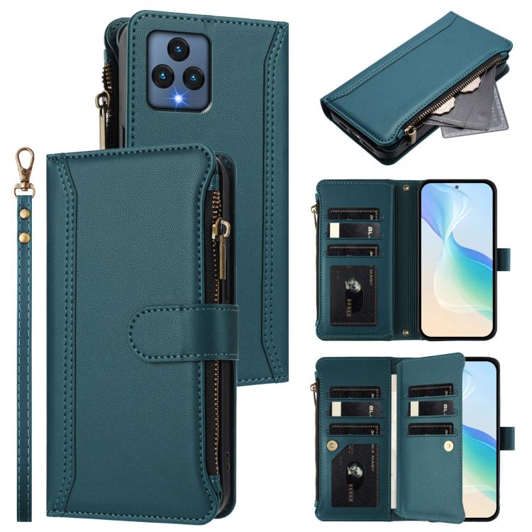Magnetic Closure 9 Card Slots Zipper Leather Case with Hand Strap, For T-Mobile REVVL 8 5G, For T-Mobile REVVL 7 Pro 5G, For T-Mobile REVVL 7 5G, For T-Mobile REVVL 6 Pro 5G, For T-Mobile REVVL 6 / 6x