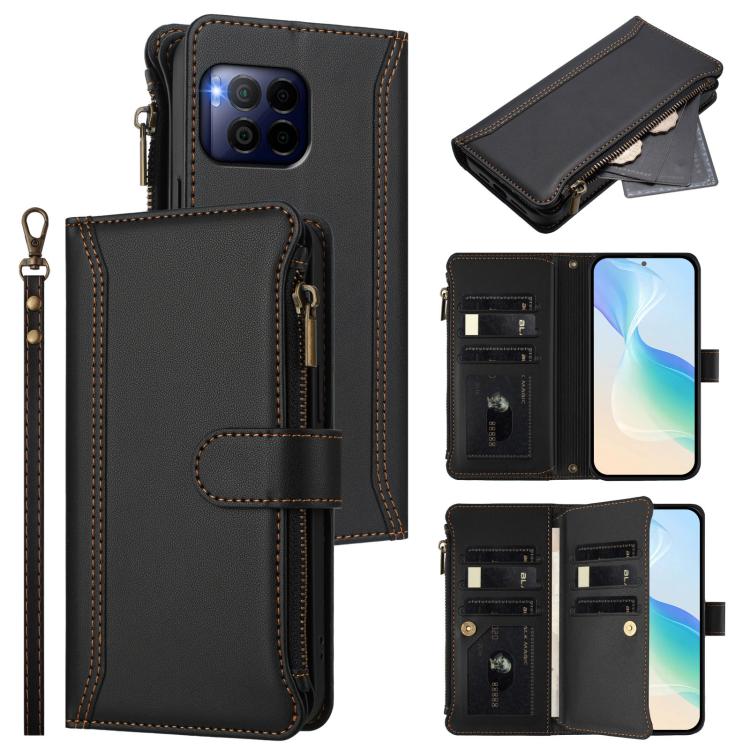 Magnetic Closure 9 Card Slots Zipper Leather Case with Hand Strap, For T-Mobile REVVL 8 5G, For T-Mobile REVVL 7 Pro 5G, For T-Mobile REVVL 7 5G, For T-Mobile REVVL 6 Pro 5G, For T-Mobile REVVL 6 / 6x