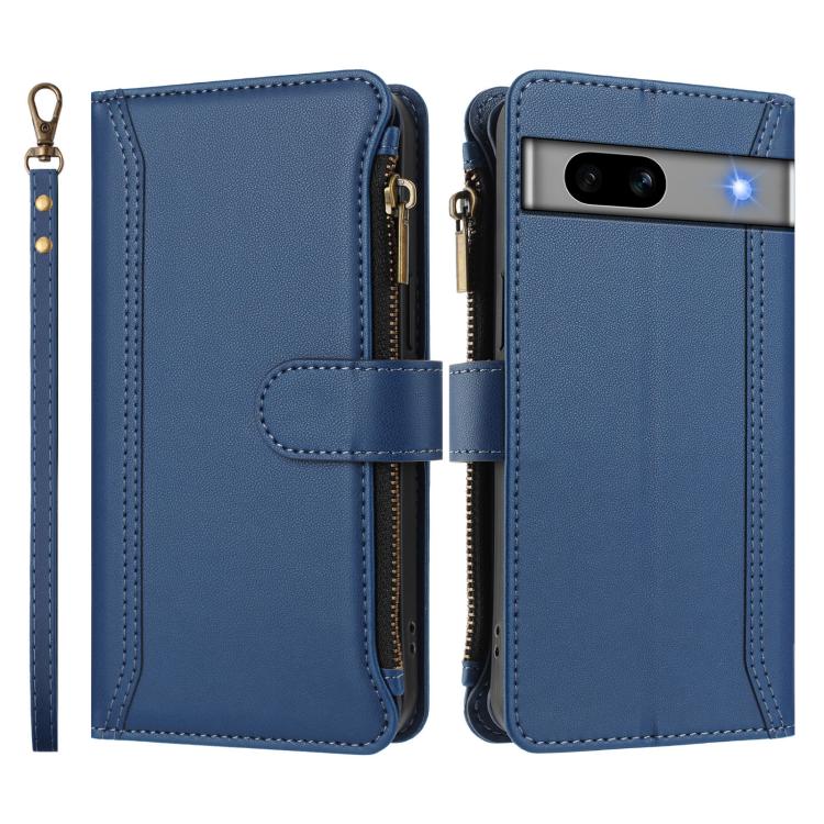 Magnetic Closure 9 Card Slots Zipper Leather Case with Hand Strap, For Google Pixel 7a, For Google Pixel 7 Pro 5G, For Google Pixel 7 5G, For Google Pixel 6a