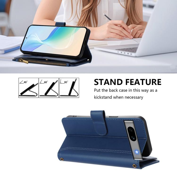 Magnetic Closure 9 Card Slots Zipper Leather Case with Hand Strap, For Google Pixel 7a, For Google Pixel 7 Pro 5G, For Google Pixel 7 5G, For Google Pixel 6a