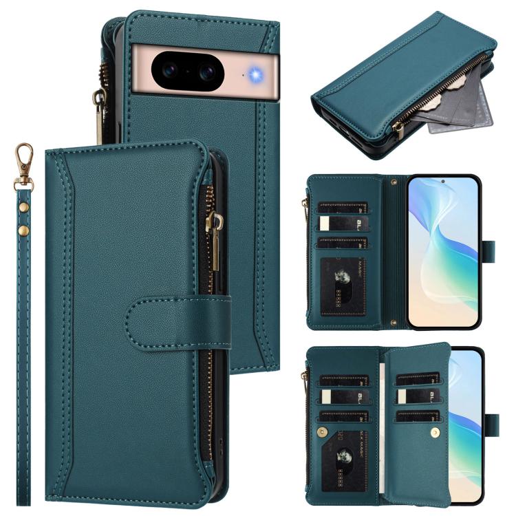 Magnetic Closure 9 Card Slots Zipper Leather Case with Hand Strap, For Google Pixel 11 Pro XL, For Google Pixel 11 Pro / 11, For Google Pixel 10 Pro XL 5G, For Google Pixel 10 5G Global, For Google Pixel 9a, For Google Pixel 8a, For Google Pixel 8 Pro ...