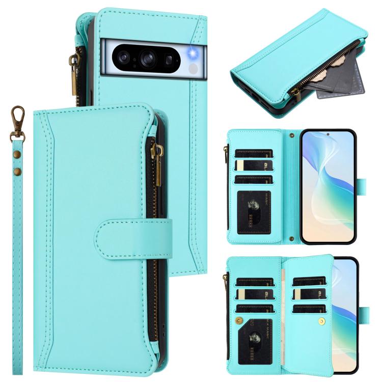 Magnetic Closure 9 Card Slots Zipper Leather Case with Hand Strap, For Google Pixel 11 Pro XL, For Google Pixel 11 Pro / 11, For Google Pixel 10 Pro XL 5G, For Google Pixel 10 5G Global, For Google Pixel 9a, For Google Pixel 8a, For Google Pixel 8 Pro ...