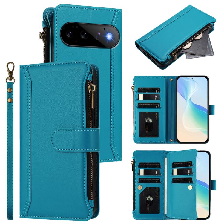 Magnetic Closure 9 Card Slots Zipper Leather Case with Hand Strap, For Google Pixel 11 Pro XL, For Google Pixel 11 Pro / 11, For Google Pixel 10 Pro XL 5G, For Google Pixel 10 5G Global, For Google Pixel 9a, For Google Pixel 8a, For Google Pixel 8 Pro ...