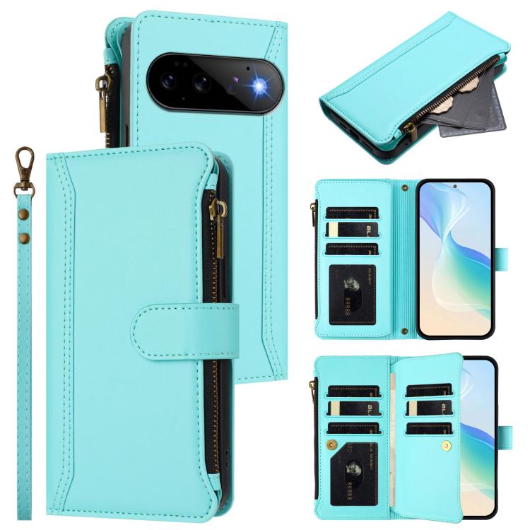 Magnetic Closure 9 Card Slots Zipper Leather Case with Hand Strap, For Google Pixel 11 Pro XL, For Google Pixel 11 Pro / 11, For Google Pixel 10 Pro XL 5G, For Google Pixel 10 5G Global, For Google Pixel 9a, For Google Pixel 8a, For Google Pixel 8 Pro ...