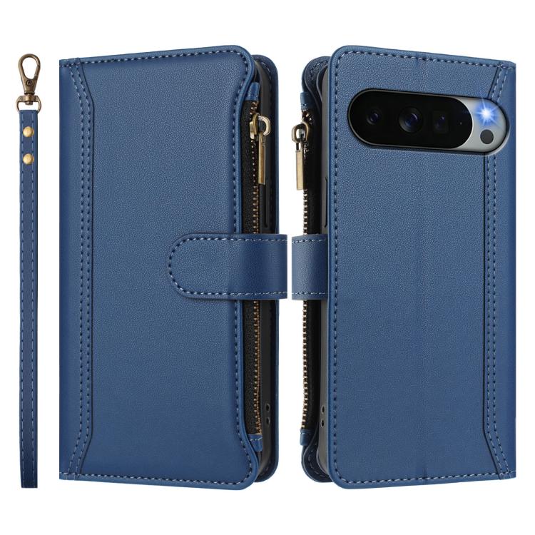 Magnetic Closure 9 Card Slots Zipper Leather Case with Hand Strap, For Google Pixel 11 Pro XL, For Google Pixel 11 Pro / 11, For Google Pixel 10 Pro XL 5G, For Google Pixel 10 5G Global, For Google Pixel 9a, For Google Pixel 8a, For Google Pixel 8 Pro ...