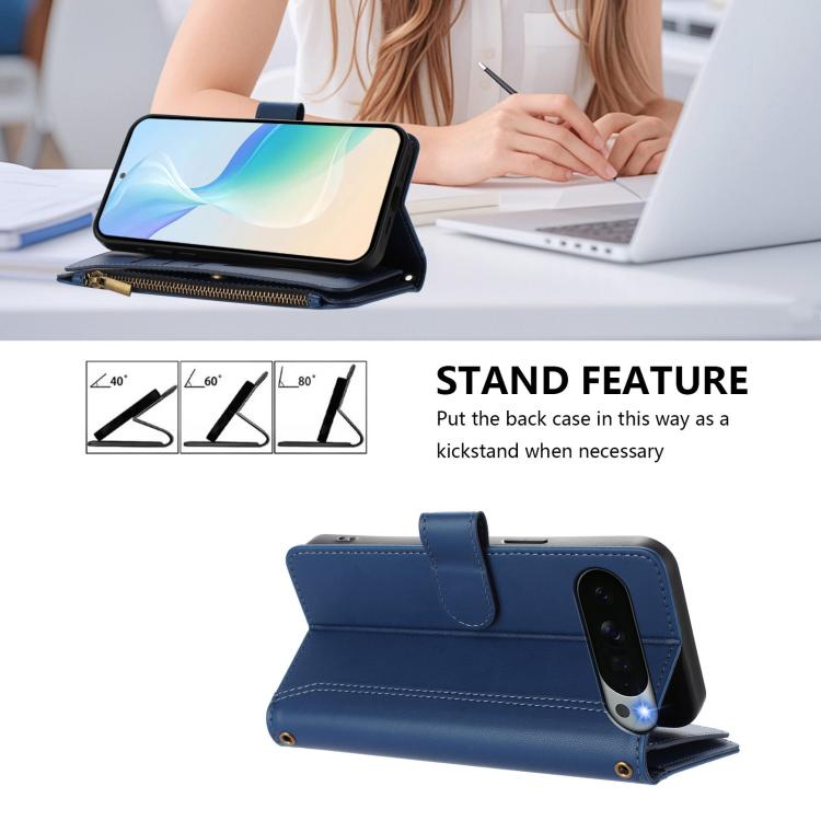 Magnetic Closure 9 Card Slots Zipper Leather Case with Hand Strap, For Google Pixel 11 Pro XL, For Google Pixel 11 Pro / 11, For Google Pixel 10 Pro XL 5G, For Google Pixel 10 5G Global, For Google Pixel 9a, For Google Pixel 8a, For Google Pixel 8 Pro ...
