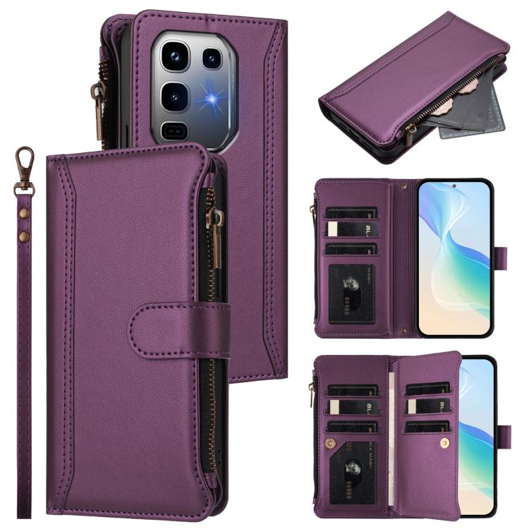 Magnetic Closure 9 Card Slots Zipper Leather Case with Hand Strap, For Infinix Note 50x 5G, For Infinix Note 50 Pro+ 5G, For Infinix Note 50 Pro 4G / 50 4G, For Infinix Hot 50i 4G / Smart 9 4G, For Infinix Hot 50 Pro+ 4G, For Infinix Hot 50 4G         ...