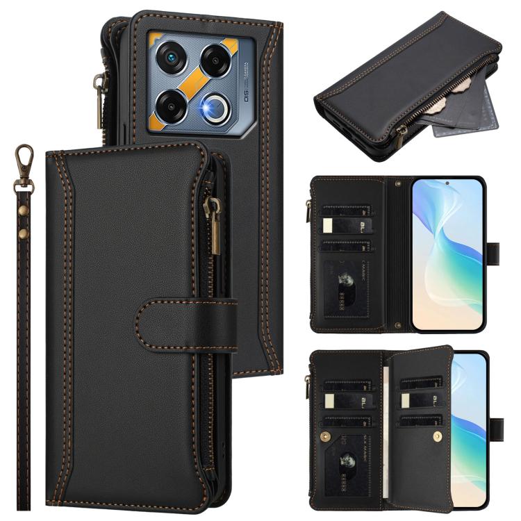 Magnetic Closure 9 Card Slots Zipper Leather Case with Hand Strap, For Infinix Zero 40 4G, For Infinix Note 40X 5G, For Infinix Note 40 5G, For Infinix GT 20 Pro 5G, For Infinix Note 40 Pro 4G / 5G, For Infinix Note 40 4G                               ...