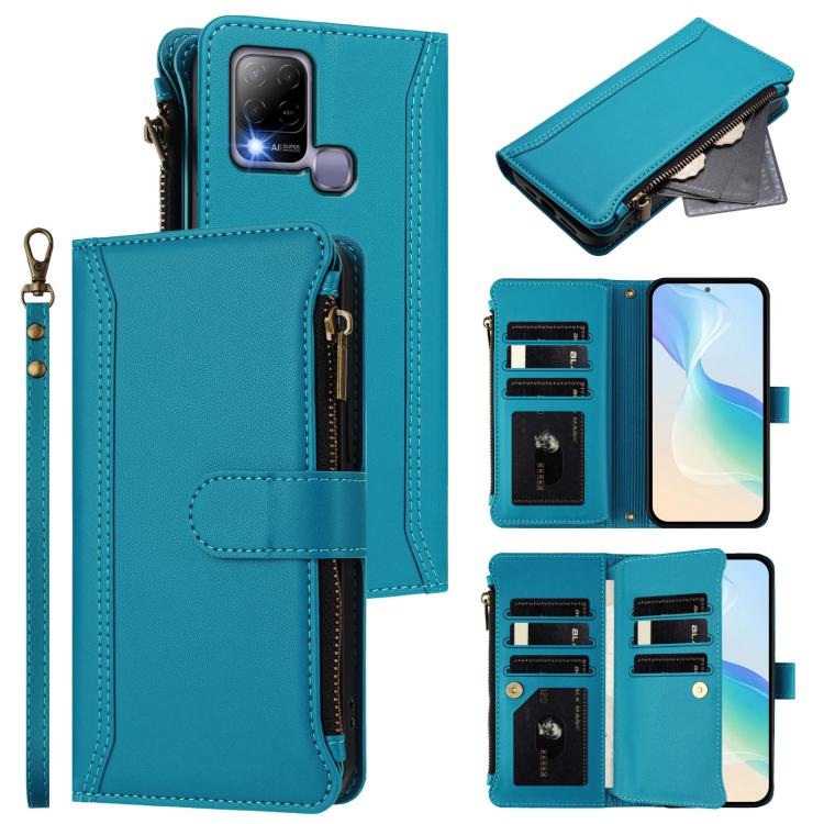 Magnetic Closure 9 Card Slots Zipper Leather Case with Hand Strap, For Infinix Smart 6 / 6 Plus, For Infinix Note 12 Pro 5G, For Infinix Hot 12 Play, For Infinix Hot 10T / 10s