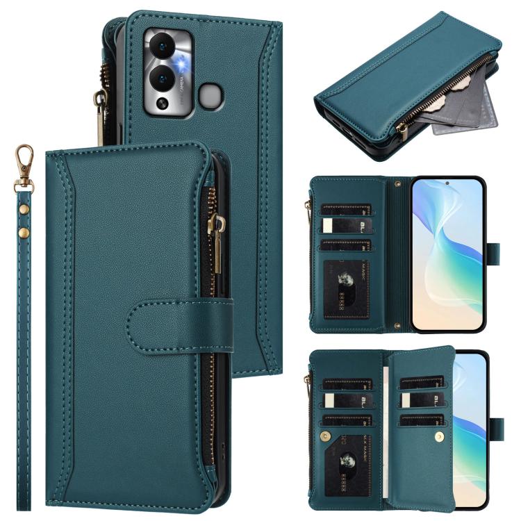 Magnetic Closure 9 Card Slots Zipper Leather Case with Hand Strap, For Infinix Smart 6 / 6 Plus, For Infinix Note 12 Pro 5G, For Infinix Hot 12 Play, For Infinix Hot 10T / 10s