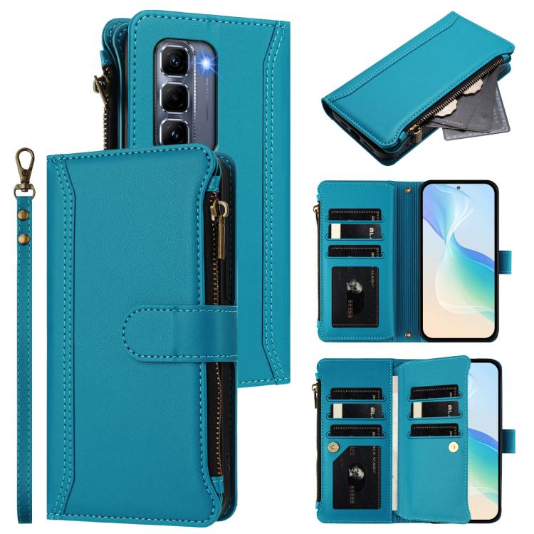 Magnetic Closure 9 Card Slots Zipper Leather Case with Hand Strap, For Infinix Note 50x 5G, For Infinix Note 50 Pro+ 5G, For Infinix Note 50 Pro 4G / 50 4G, For Infinix Hot 50i 4G / Smart 9 4G, For Infinix Hot 50 Pro+ 4G, For Infinix Hot 50 4G         ...