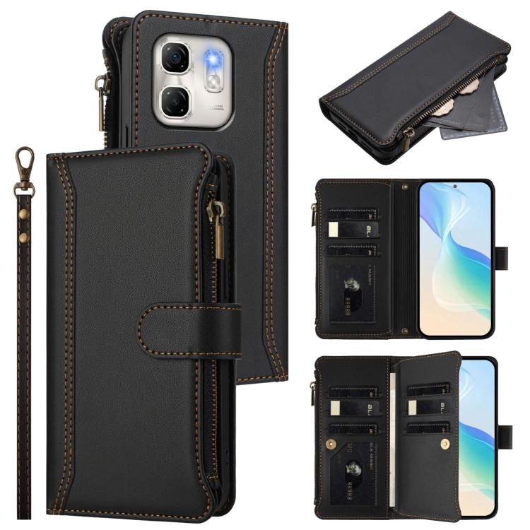 Magnetic Closure 9 Card Slots Zipper Leather Case with Hand Strap, For Infinix Note 50x 5G, For Infinix Note 50 Pro+ 5G, For Infinix Note 50 Pro 4G / 50 4G, For Infinix Hot 50i 4G / Smart 9 4G, For Infinix Hot 50 Pro+ 4G, For Infinix Hot 50 4G         ...