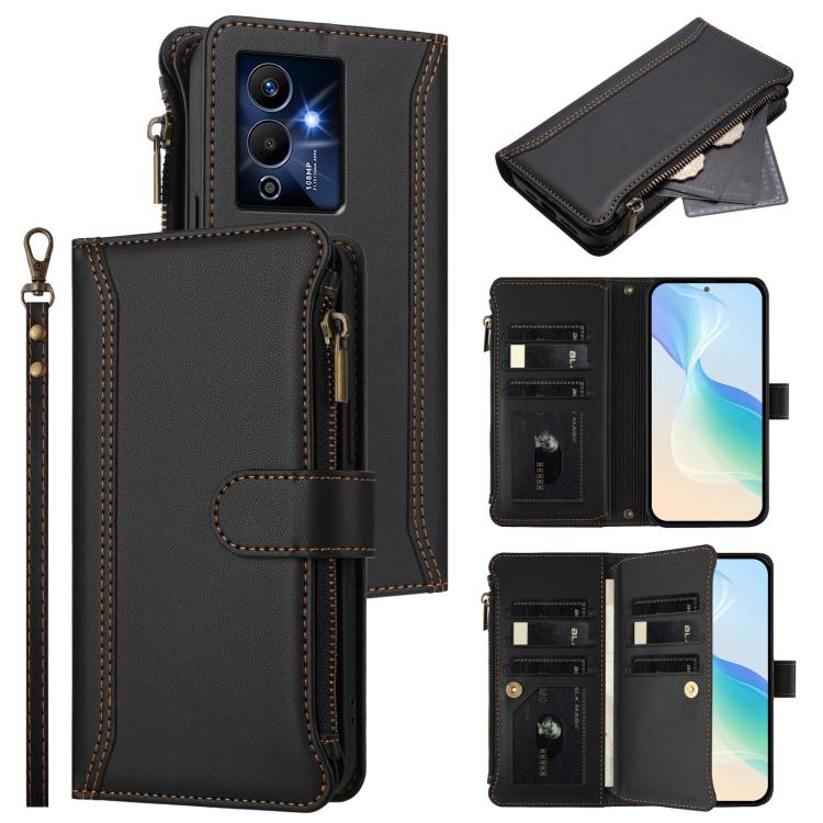 Magnetic Closure 9 Card Slots Zipper Leather Case with Hand Strap, For Infinix Smart 6 / 6 Plus, For Infinix Note 12 Pro 5G, For Infinix Hot 12 Play, For Infinix Hot 10T / 10s