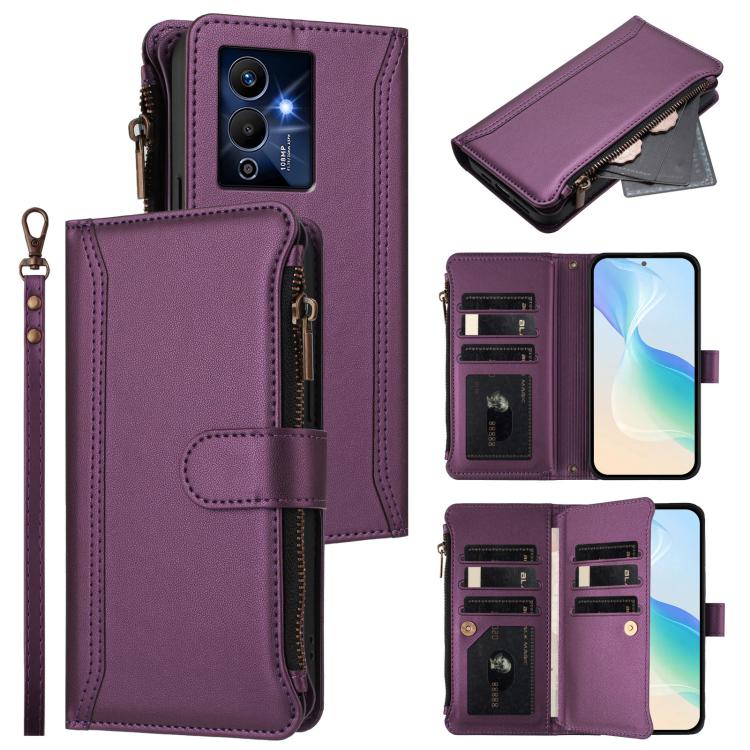 Magnetic Closure 9 Card Slots Zipper Leather Case with Hand Strap, For Infinix Smart 6 / 6 Plus, For Infinix Note 12 Pro 5G, For Infinix Hot 12 Play, For Infinix Hot 10T / 10s