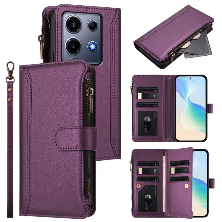 Magnetic Closure 9 Card Slots Zipper Leather Case with Hand Strap, For Infinix Zero 30 5G, For Infinix Hot 30 5G, For Infinix Hot 30 Play 4G, For Infinix Smart 7 Plus / 7 HD, For Infinix Note 30 4G / 5G, For Infinix Note 30 Pro 4G, For Infinix Note 30 ...