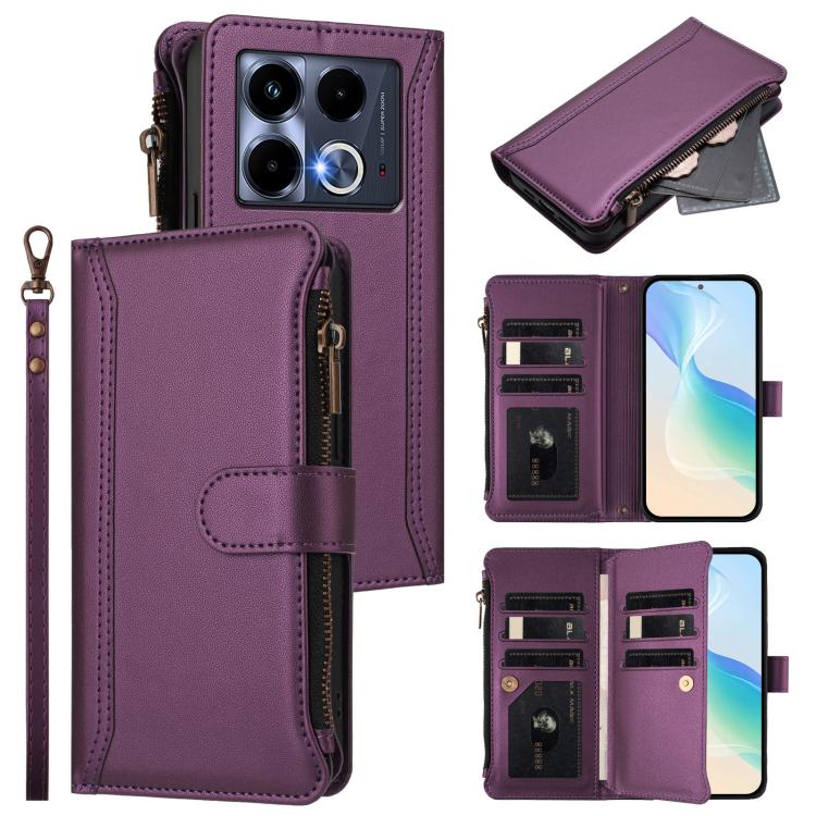 Magnetic Closure 9 Card Slots Zipper Leather Case with Hand Strap, For Infinix Zero 40 4G, For Infinix Note 40X 5G, For Infinix Note 40 5G, For Infinix GT 20 Pro 5G, For Infinix Note 40 Pro 4G / 5G, For Infinix Note 40 4G                               ...