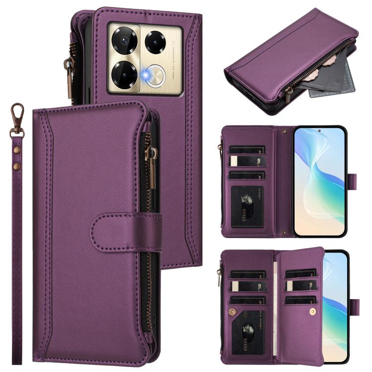 Magnetic Closure 9 Card Slots Zipper Leather Case with Hand Strap, For Infinix Zero 40 4G, For Infinix Note 40X 5G, For Infinix Note 40 5G, For Infinix GT 20 Pro 5G, For Infinix Note 40 Pro 4G / 5G, For Infinix Note 40 4G                               ...