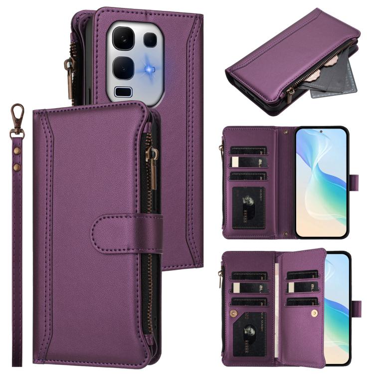 Magnetic Closure 9 Card Slots Zipper Leather Case with Hand Strap, For Infinix Note 50x 5G, For Infinix Note 50 Pro+ 5G, For Infinix Note 50 Pro 4G / 50 4G, For Infinix Hot 50i 4G / Smart 9 4G, For Infinix Hot 50 Pro+ 4G, For Infinix Hot 50 4G         ...