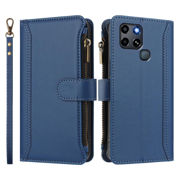 Magnetic Closure 9 Card Slots Zipper Leather Case with Hand Strap, For Infinix Smart 6 / 6 Plus, For Infinix Note 12 Pro 5G, For Infinix Hot 12 Play, For Infinix Hot 10T / 10s