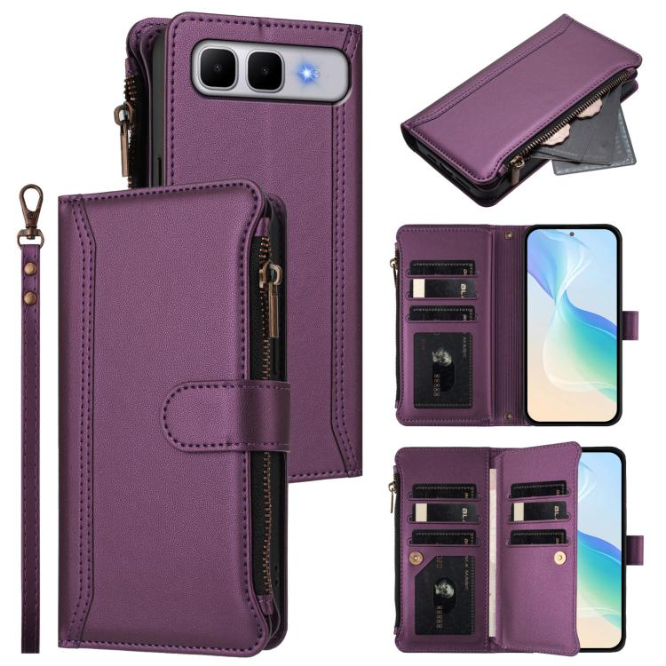 Magnetic Closure 9 Card Slots Zipper Leather Case with Hand Strap, For Infinix GT 50 Pro 5G, For Infinix Note Edge 5G Global, For Infinix Smart 20 4G / X6840, For Infinix Note 60 5G / Note 60 Pro 5G, For Infinix Hot 60i 5G / Tecno Spark Go 5G          ...