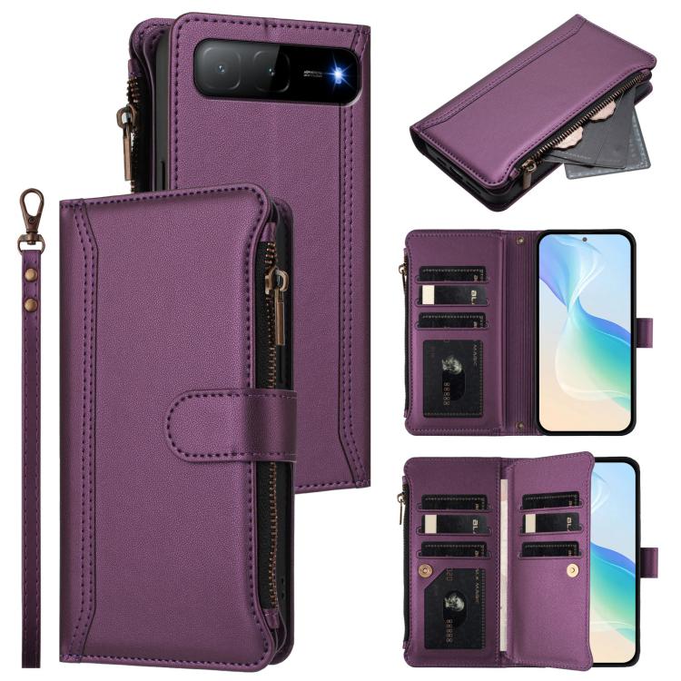 Magnetic Closure 9 Card Slots Zipper Leather Case with Hand Strap, For Infinix GT 50 Pro 5G, For Infinix Note Edge 5G Global, For Infinix Smart 20 4G / X6840, For Infinix Note 60 5G / Note 60 Pro 5G, For Infinix Hot 60i 5G / Tecno Spark Go 5G          ...