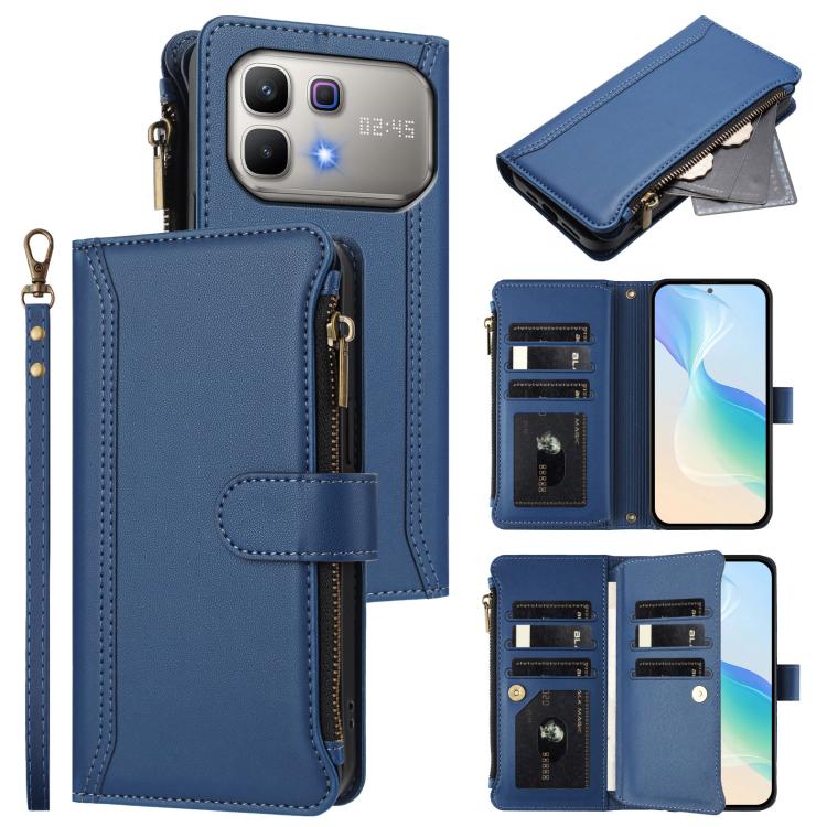 Magnetic Closure 9 Card Slots Zipper Leather Case with Hand Strap, For Infinix GT 50 Pro 5G, For Infinix Note Edge 5G Global, For Infinix Smart 20 4G / X6840, For Infinix Note 60 5G / Note 60 Pro 5G, For Infinix Hot 60i 5G / Tecno Spark Go 5G          ...