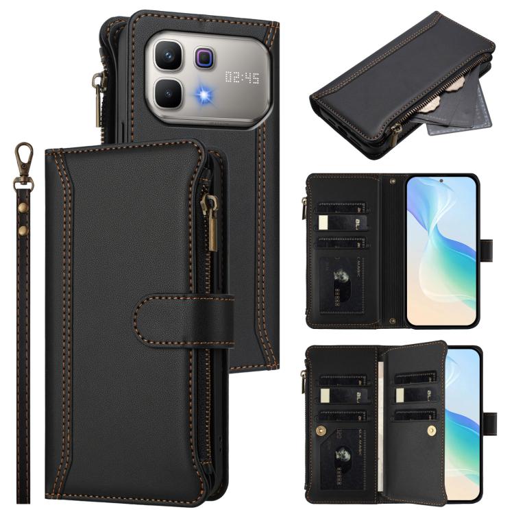 Magnetic Closure 9 Card Slots Zipper Leather Case with Hand Strap, For Infinix GT 50 Pro 5G, For Infinix Note Edge 5G Global, For Infinix Smart 20 4G / X6840, For Infinix Note 60 5G / Note 60 Pro 5G, For Infinix Hot 60i 5G / Tecno Spark Go 5G          ...