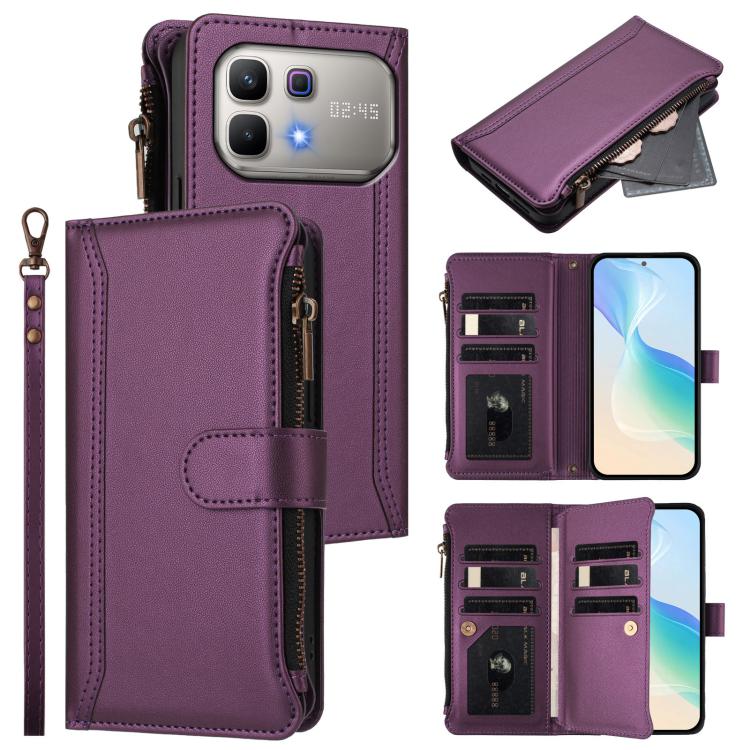 Magnetic Closure 9 Card Slots Zipper Leather Case with Hand Strap, For Infinix GT 50 Pro 5G, For Infinix Note Edge 5G Global, For Infinix Smart 20 4G / X6840, For Infinix Note 60 5G / Note 60 Pro 5G, For Infinix Hot 60i 5G / Tecno Spark Go 5G          ...