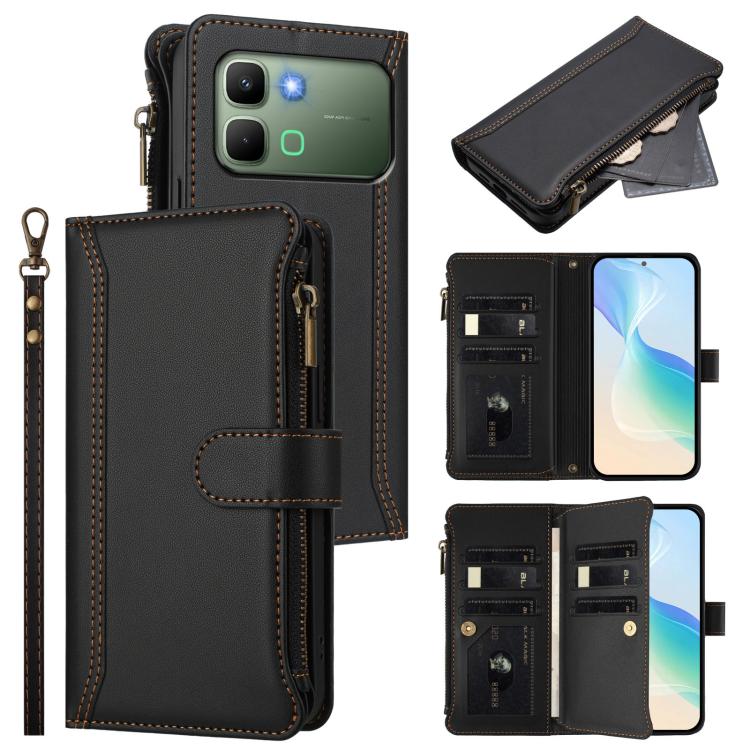 Magnetic Closure 9 Card Slots Zipper Leather Case with Hand Strap, For Infinix GT 50 Pro 5G, For Infinix Note Edge 5G Global, For Infinix Smart 20 4G / X6840, For Infinix Note 60 5G / Note 60 Pro 5G, For Infinix Hot 60i 5G / Tecno Spark Go 5G          ...