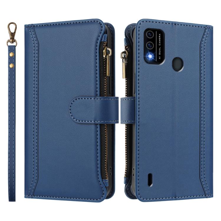 Magnetic Closure 9 Card Slots Zipper Leather Case with Hand Strap, For itel A48