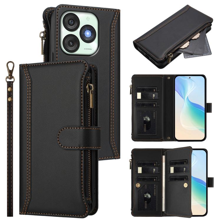 Magnetic Closure 9 Card Slots Zipper Leather Case with Hand Strap, For itel A50C, For itel A50, For itel P55 5G, For itel RS4, For itel S24, For itel P55+, For itel P55 4G / Smart 8, For itel A05s