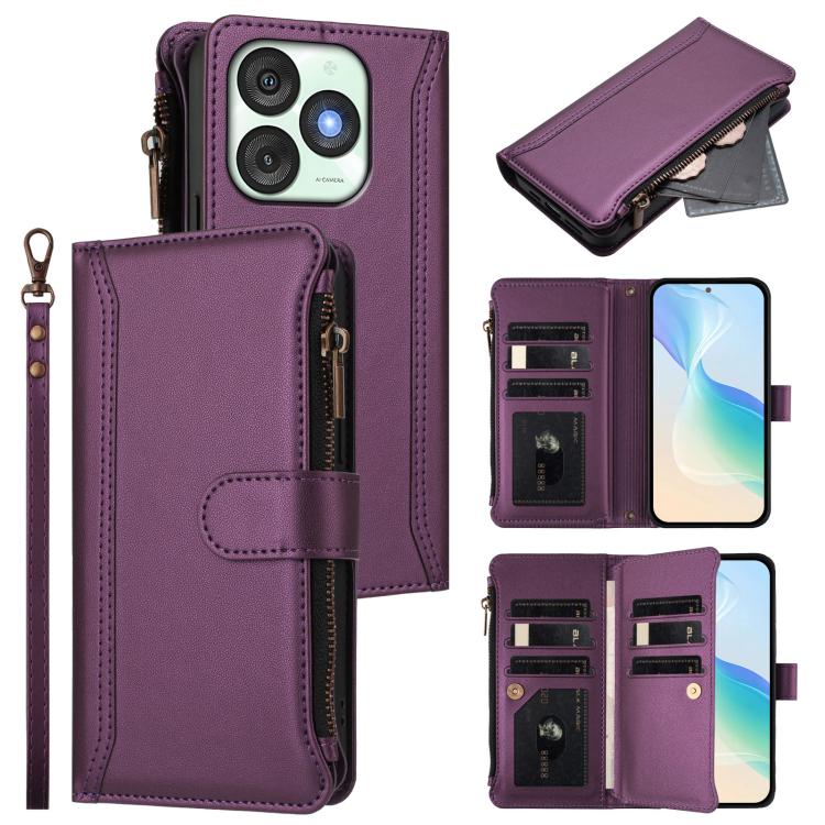 Magnetic Closure 9 Card Slots Zipper Leather Case with Hand Strap, For itel A50C, For itel A50, For itel P55 5G, For itel RS4, For itel S24, For itel P55+, For itel P55 4G / Smart 8, For itel A05s