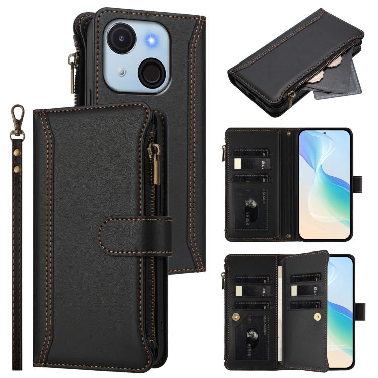 Magnetic Closure 9 Card Slots Zipper Leather Case with Hand Strap, For itel A50C, For itel A50, For itel P55 5G, For itel RS4, For itel S24, For itel P55+, For itel P55 4G / Smart 8, For itel A05s
