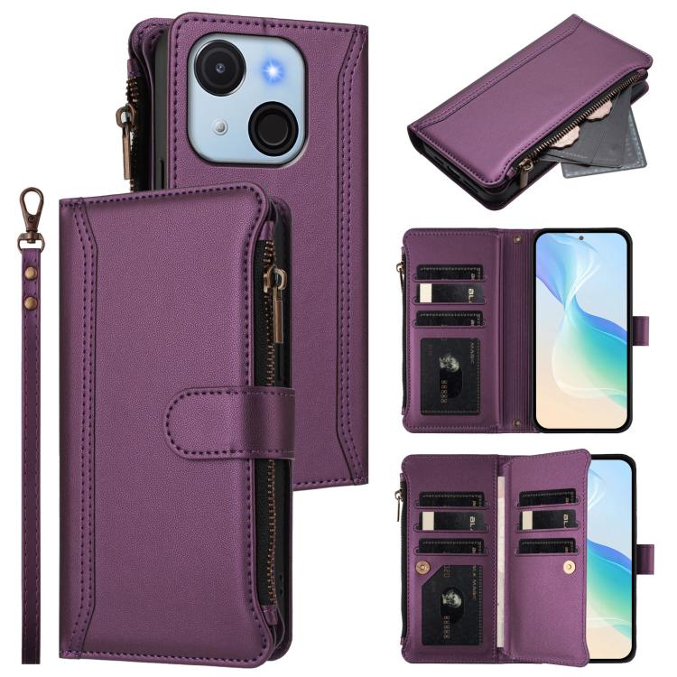 Magnetic Closure 9 Card Slots Zipper Leather Case with Hand Strap, For itel A50C, For itel A50, For itel P55 5G, For itel RS4, For itel S24, For itel P55+, For itel P55 4G / Smart 8, For itel A05s
