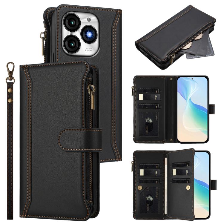 Magnetic Closure 9 Card Slots Zipper Leather Case with Hand Strap, For itel A70, For itel A60 / A60s, For itel S23+, For itel S23, For itel S18 / Vision 5, For itel P40, For itel P38 / S17 / Vision 3, For itel S17 / Vision 3