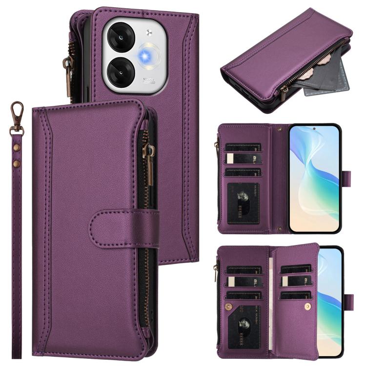 Magnetic Closure 9 Card Slots Zipper Leather Case with Hand Strap, For itel A200 4G/A200+ 4G Global, For itel A90 4G, For itel A95 5G, For itel City 100, For itel A58 Lite / A49 Play, For itel S25 Ultra 4G, For itel S25 4G, For itel A80 4G