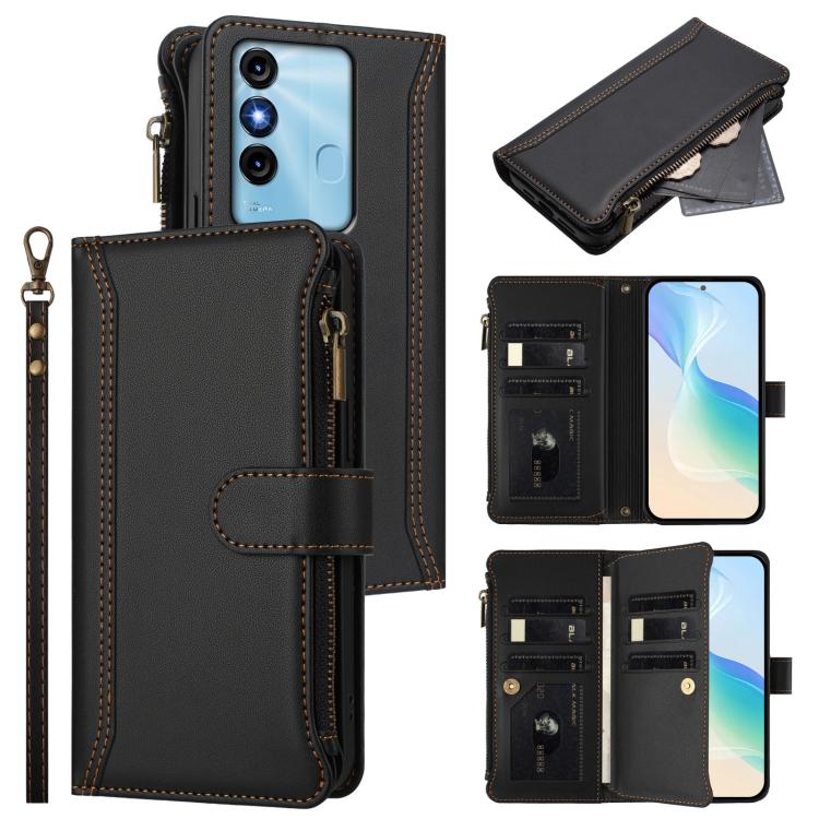 Magnetic Closure 9 Card Slots Zipper Leather Case with Hand Strap, For itel A70, For itel A60 / A60s, For itel S23+, For itel S23, For itel S18 / Vision 5, For itel P40, For itel P38 / S17 / Vision 3, For itel S17 / Vision 3