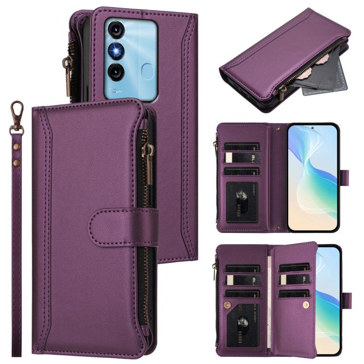 Magnetic Closure 9 Card Slots Zipper Leather Case with Hand Strap, For itel A70, For itel A60 / A60s, For itel S23+, For itel S23, For itel S18 / Vision 5, For itel P40, For itel P38 / S17 / Vision 3, For itel S17 / Vision 3