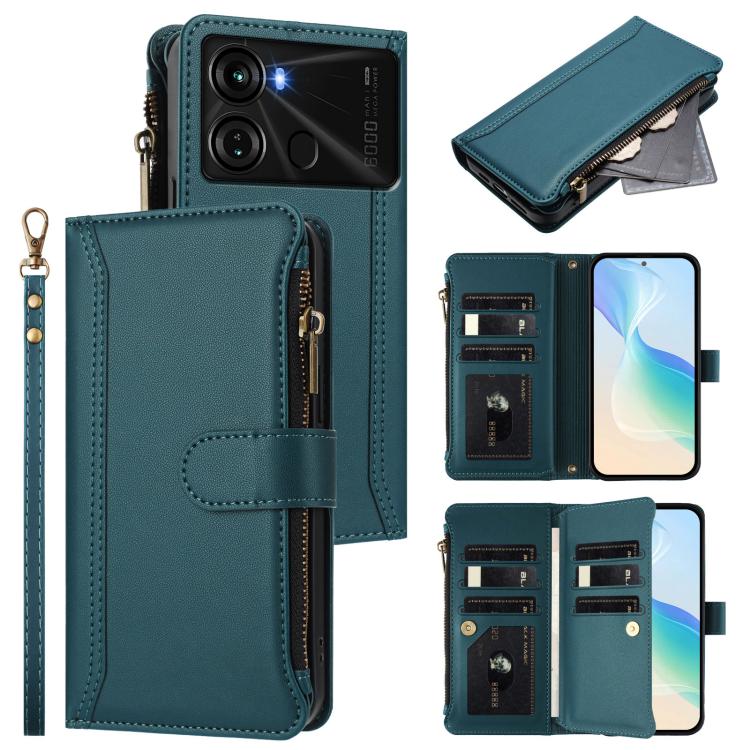 Magnetic Closure 9 Card Slots Zipper Leather Case with Hand Strap, For itel A70, For itel A60 / A60s, For itel S23+, For itel S23, For itel S18 / Vision 5, For itel P40, For itel P38 / S17 / Vision 3, For itel S17 / Vision 3